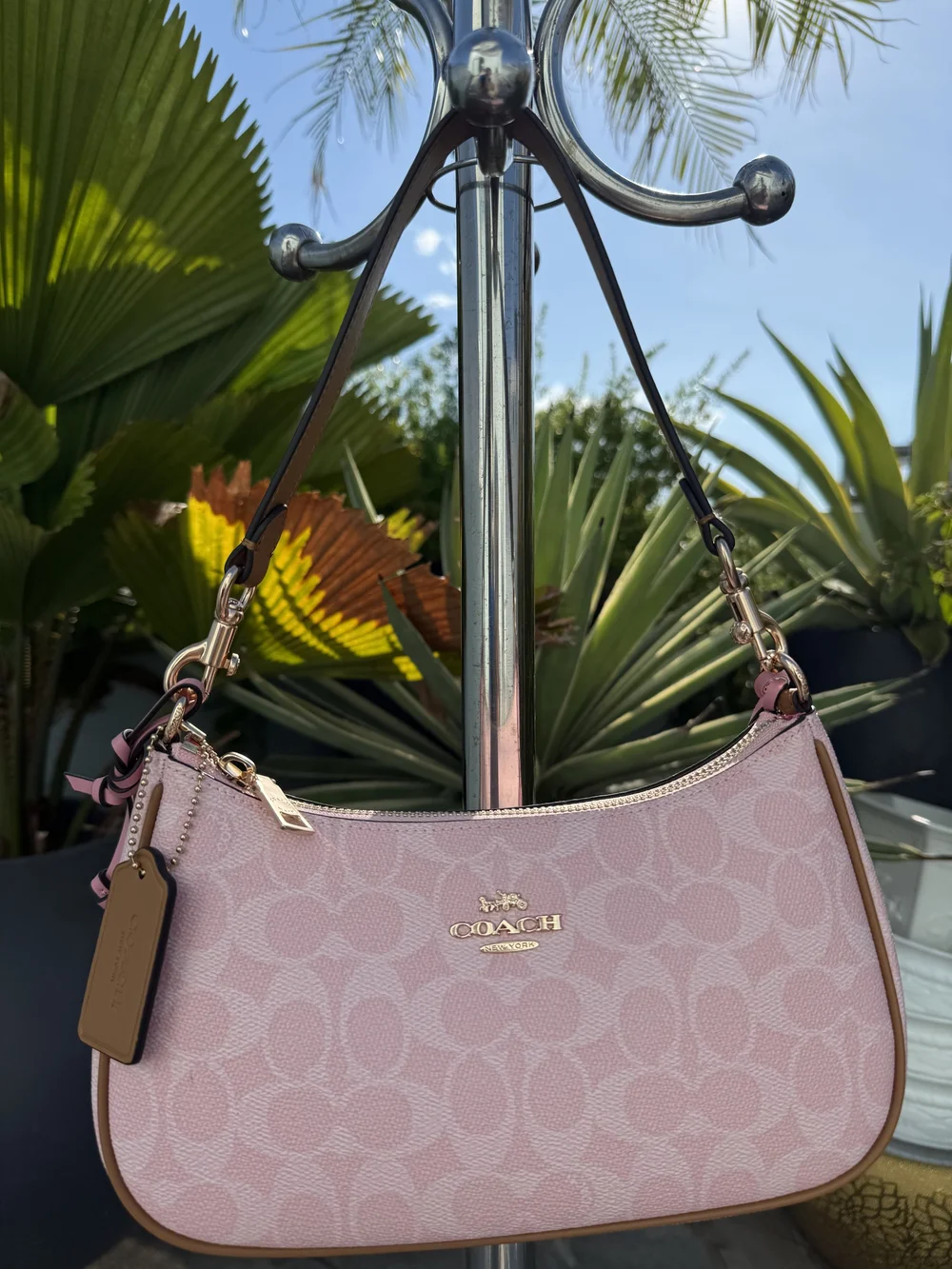Coach Teri Shoulder Bag In Signature Canvas Powder Pink With Charms